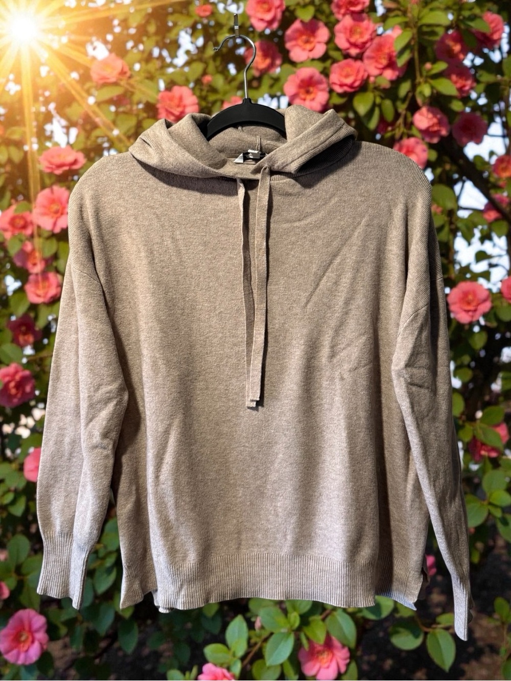 Reitmans Heather Beige Ribbed Knit Hoodie